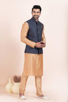 Woven Kurta Pyjama Waistcoat Set For Mens 3