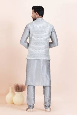 Woven Kurta Pyjama Waistcoat Set For Mens 5
