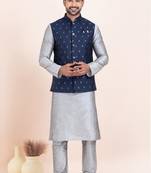 Woven Kurta Pyjama Waistcoat Set For Mens