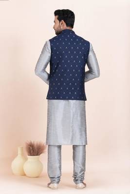 Woven Kurta Pyjama Waistcoat Set For Mens 4