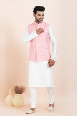 Woven Kurta Pyjama Waistcoat Set For Mens 1