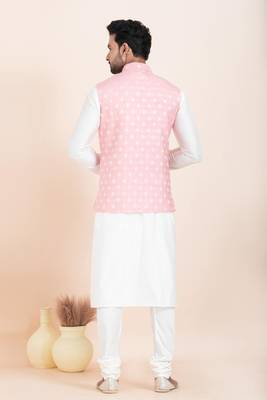 Woven Kurta Pyjama Waistcoat Set For Mens 4