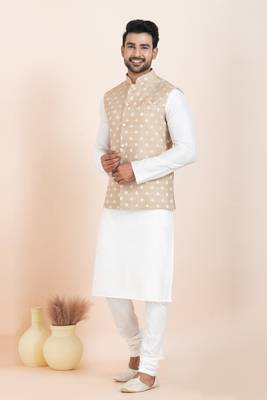 Woven Kurta Pyjama Waistcoat Set For Mens 1