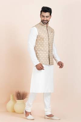 Woven Kurta Pyjama Waistcoat Set For Mens 3