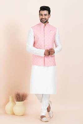 Woven Kurta Pyjama Waistcoat Set For Mens 3