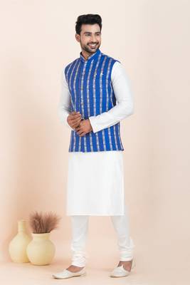 Woven Kurta Pyjama Waistcoat Set For Mens 1