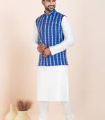 Woven Kurta Pyjama Waistcoat Set For Mens