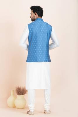 Woven Kurta Pyjama Waistcoat Set For Mens 4
