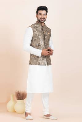 Woven Kurta Pyjama Waistcoat Set For Mens 1