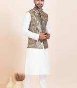 Woven Kurta Pyjama Waistcoat Set For Mens