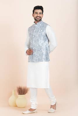 Woven Kurta Pyjama Waistcoat Set For Mens 1