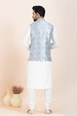 Woven Kurta Pyjama Waistcoat Set For Mens 4