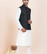 Woven Kurta Pyjama Waistcoat Set For Mens
