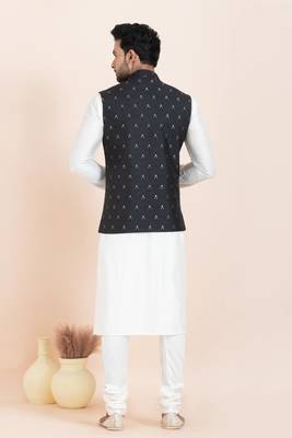 Woven Kurta Pyjama Waistcoat Set For Mens 4
