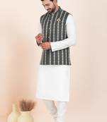Woven Kurta Pyjama Waistcoat Set For Mens