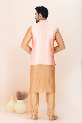 Woven Kurta Pyjama Waistcoat Set For Mens 4