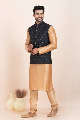 Woven Kurta Pyjama Waistcoat Set For Mens 1