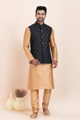 Woven Kurta Pyjama Waistcoat Set For Mens 3