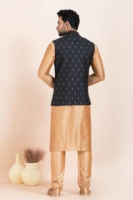 Woven Kurta Pyjama Waistcoat Set For Mens 4