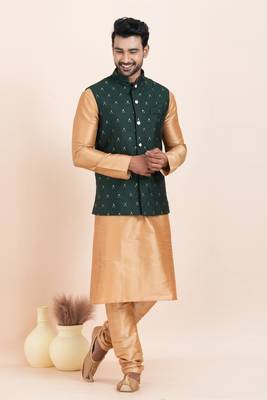 Woven Kurta Pyjama Waistcoat Set For Mens 1