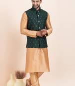 Woven Kurta Pyjama Waistcoat Set For Mens