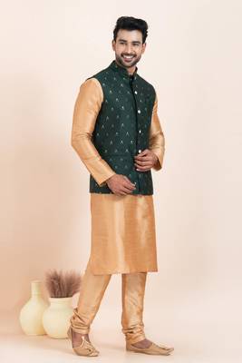 Woven Kurta Pyjama Waistcoat Set For Mens 3