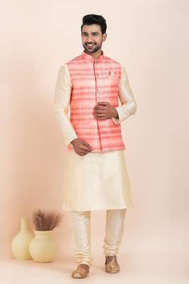 Woven Kurta Pyjama Waistcoat Set For Mens 1