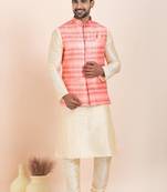 Woven Kurta Pyjama Waistcoat Set For Mens