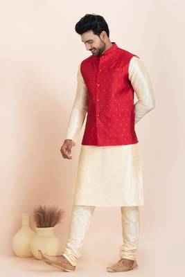 Woven Kurta Pyjama Waistcoat Set For Mens 1