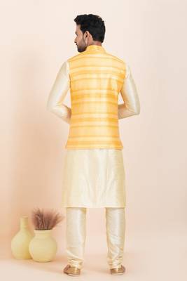 Woven Kurta Pyjama Waistcoat Set For Mens 4