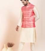 Woven Kurta Pyjama Waistcoat Set For Mens
