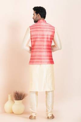Woven Kurta Pyjama Waistcoat Set For Mens 4