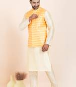 Woven Kurta Pyjama Waistcoat Set For Mens