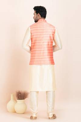 Woven Kurta Pyjama Waistcoat Set For Mens 4