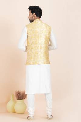 Woven Kurta Pyjama Waistcoat Set For Mens 4