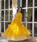 Yellow  Designer Readymade Long Kurti & Duppta With Embroidery Zari Sequins Work