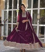 Purple Designer Readymade Long Kurti & Duppta With Embroidery Zari Sequins Work