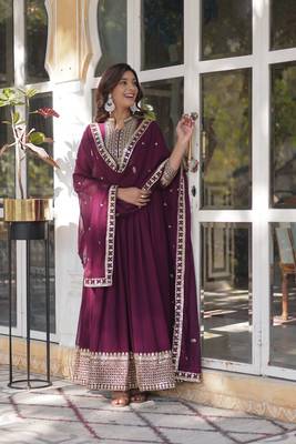 Purple Designer Readymade Long Kurti & Duppta With Embroidery Zari Sequins Work 5