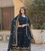 Dark Green  Designer Readymade Long Kurti & Duppta With Embroidery Zari Sequins Work