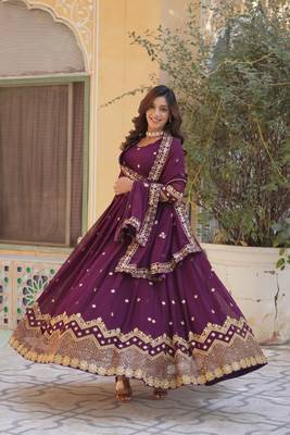 Wine  Designer Readymade Long Kurti & Duppta With Embroidery Zari Sequins Work 5