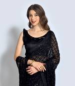 black  georgette  saree comes with matching blouse