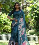 Sky soft tussar silk printed saree festive wear