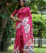 Pink soft tussar silk printed saree festive wear
