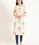 Divena cream pink floral print cotton fabric kurta