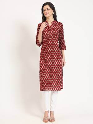 Divena maroon floral print cotton fabric straight top 1