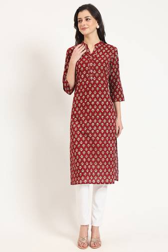 Divena maroon floral print cotton fabric straight top