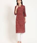 Divena maroon floral print cotton fabric straight top