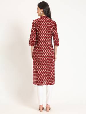 Divena maroon floral print cotton fabric straight top 2