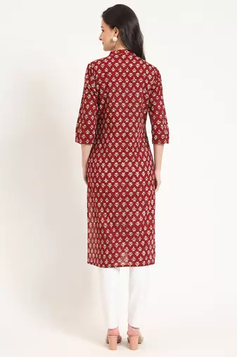 Divena maroon floral print cotton fabric straight top
