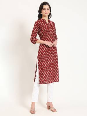 Divena maroon floral print cotton fabric straight top 3